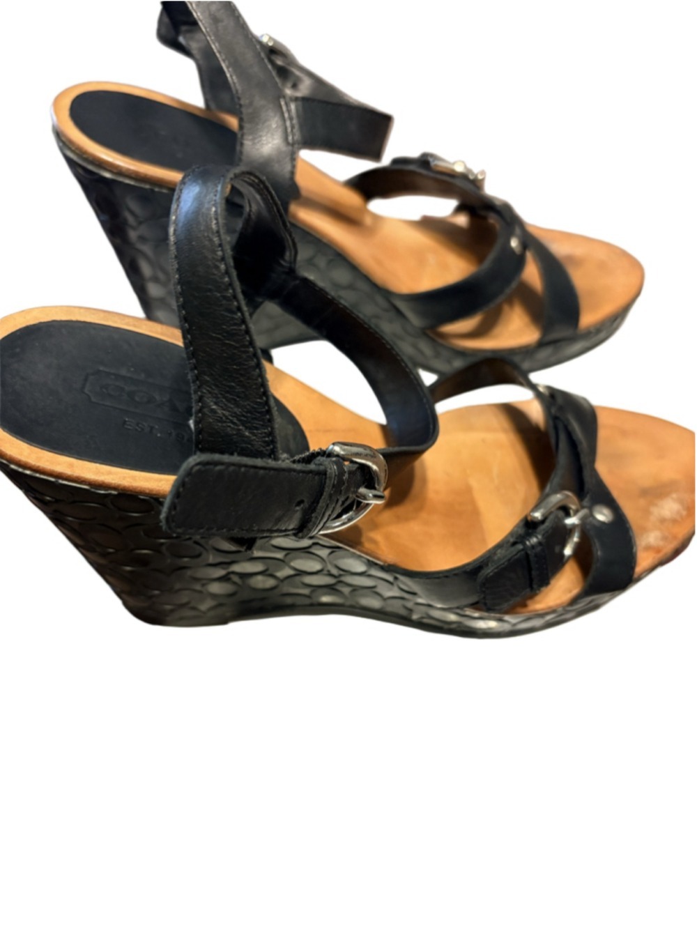 Coach Elize Patent Leather Wedge Sandals Size 8 Black - Picture 4 of 7